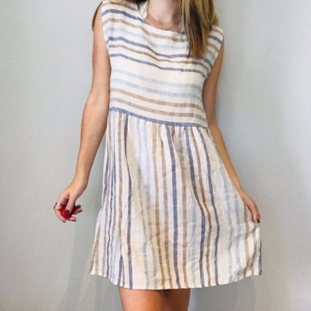 Tan and Blue Sleeveless Mini Sundress